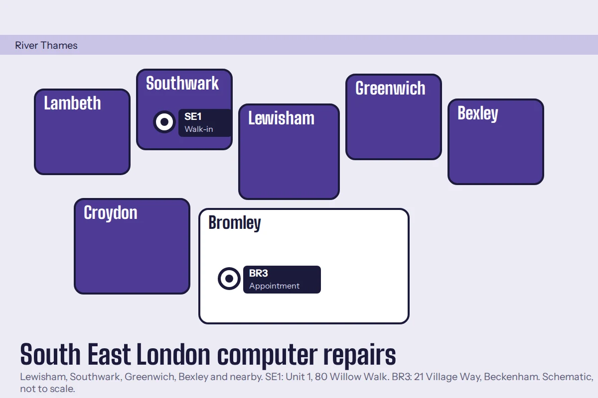 Map of South East London boroughs covered by Creative IT