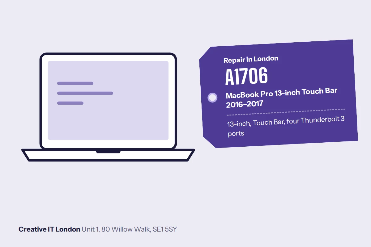 A1706 MacBook Pro 13-inch Touch Bar 2016–2017 repair at Creative IT London