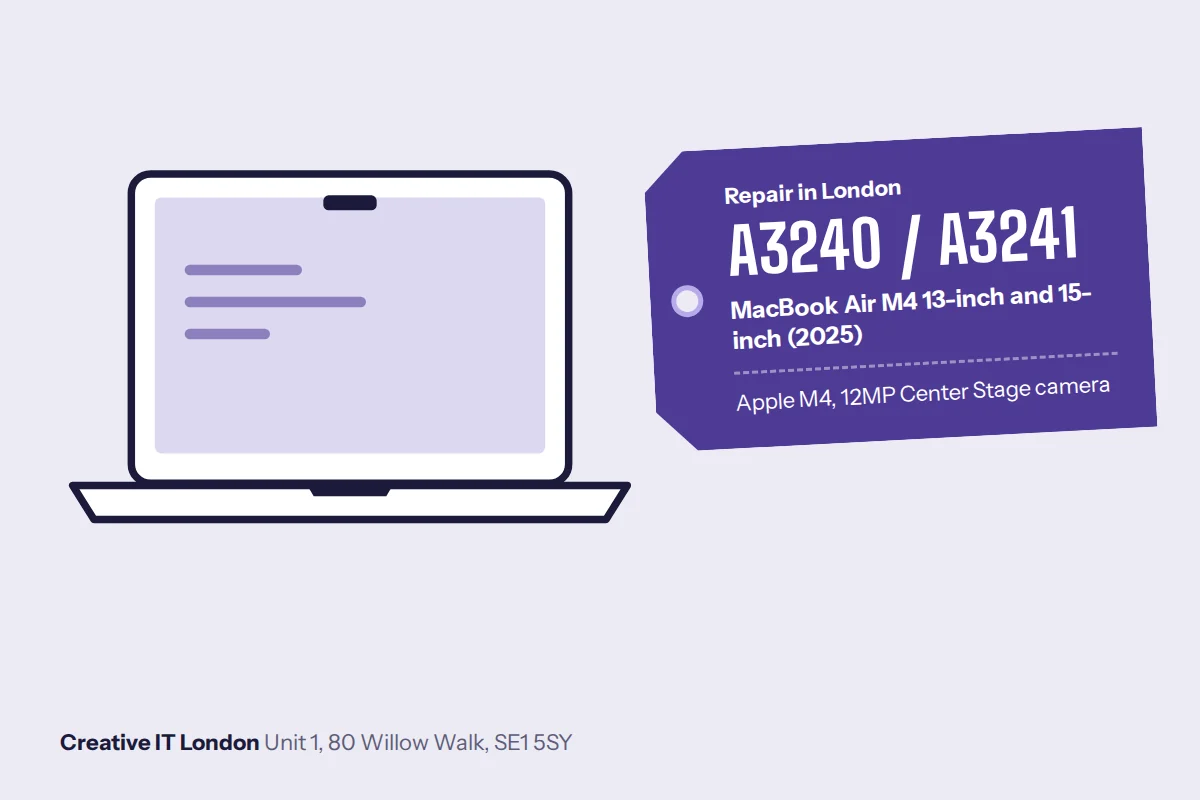 A3240 / A3241 MacBook Air M4 13-inch and 15-inch (2025) repair at Creative IT London