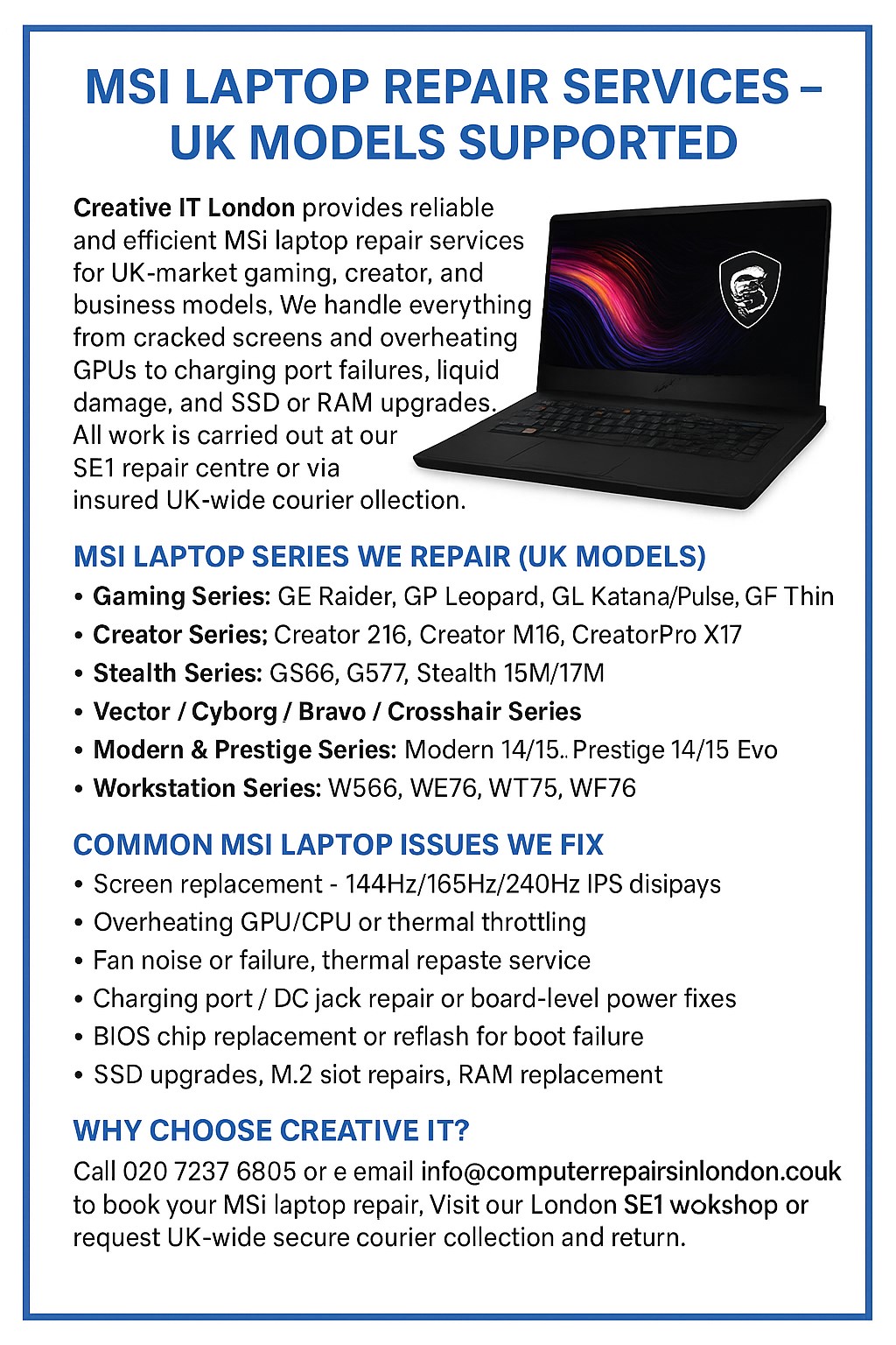 MSI GE Raider Laptop Repair London